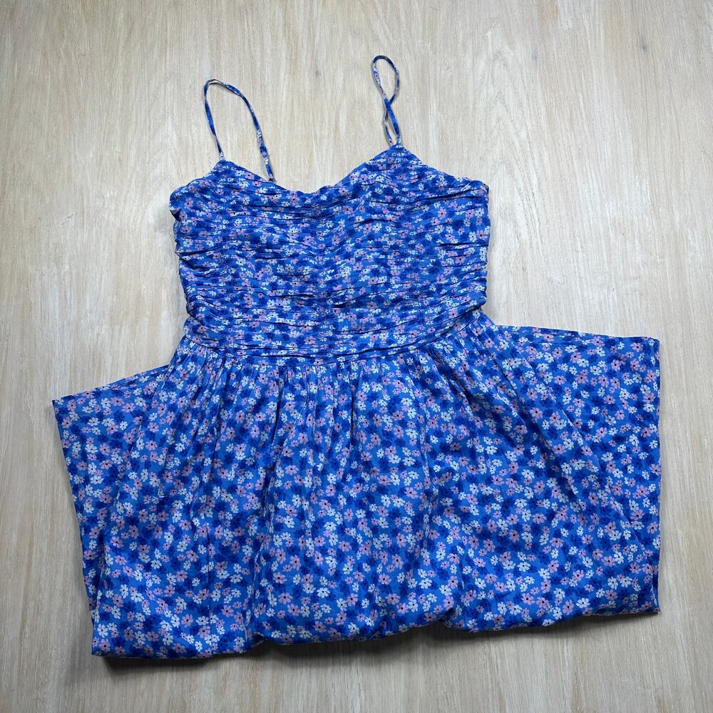 NWT ON 34th Blue Floral Smocked Corset Midi Dress Sleeveless A-Line Large